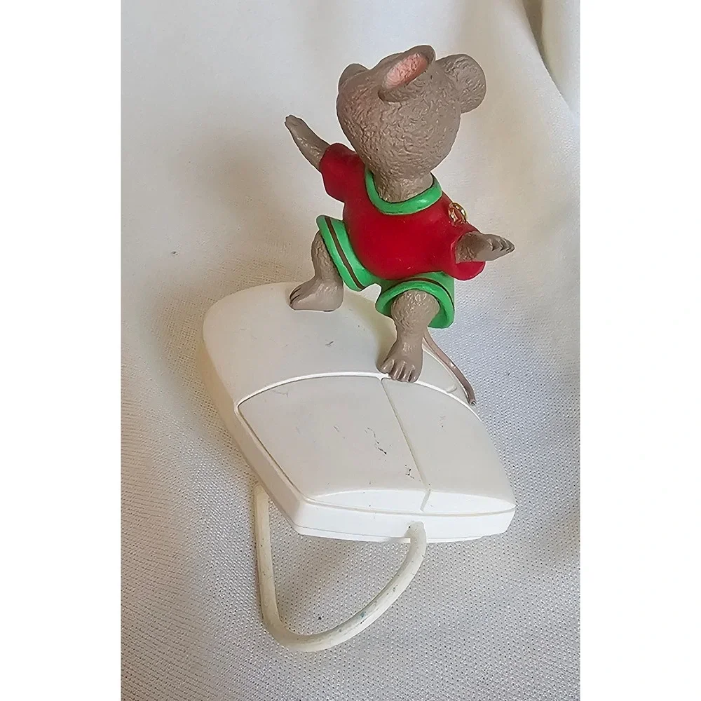 VTG Hallmark Net Surfer Ornament 1999 White Mouse Computer Tech Retro Vintage